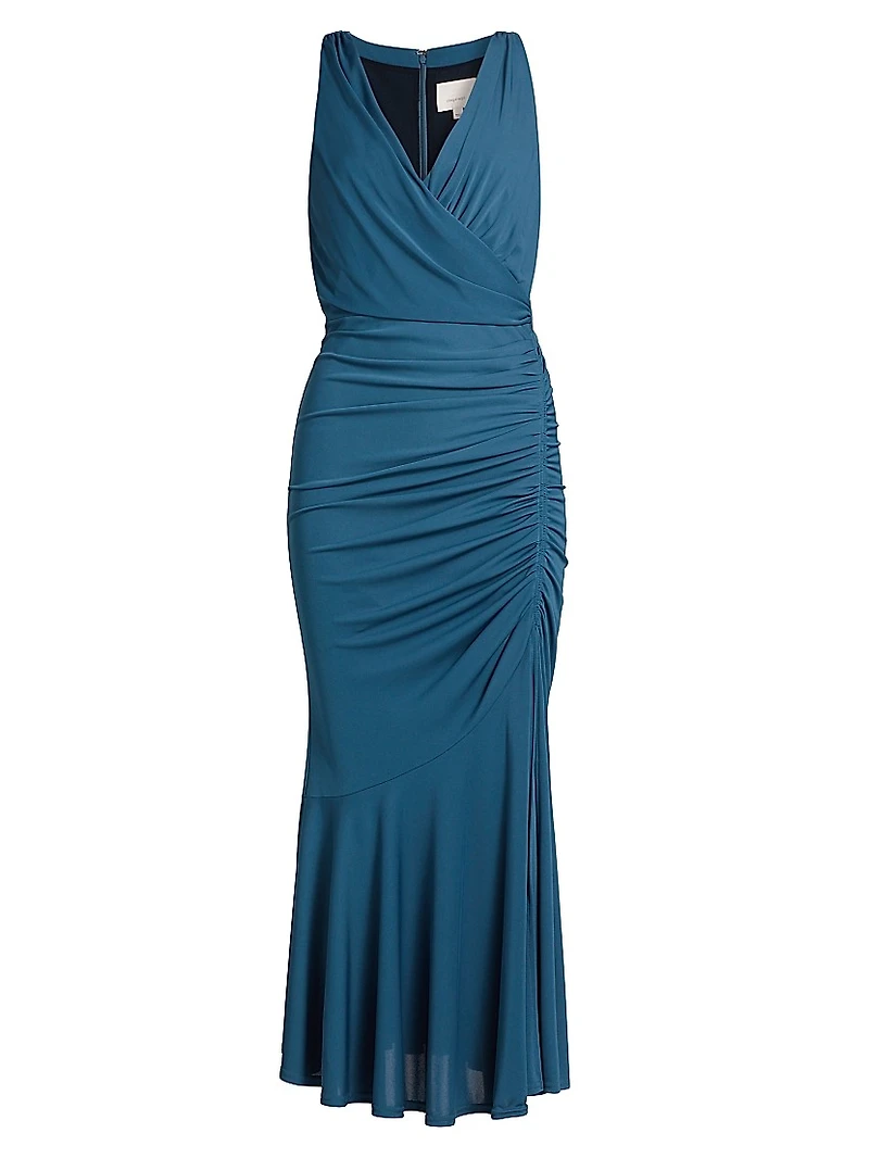 Mika Surplice Ruched Midi Dress