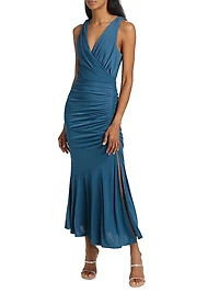 Mika Surplice Ruched Midi Dress