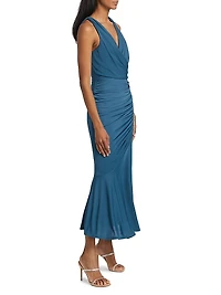 Mika Surplice Ruched Midi Dress