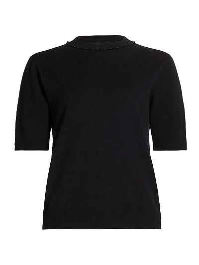 Wool-Blend Short-Sleeve Sweater