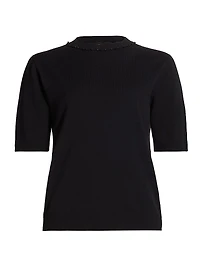 Wool-Blend Short-Sleeve Sweater