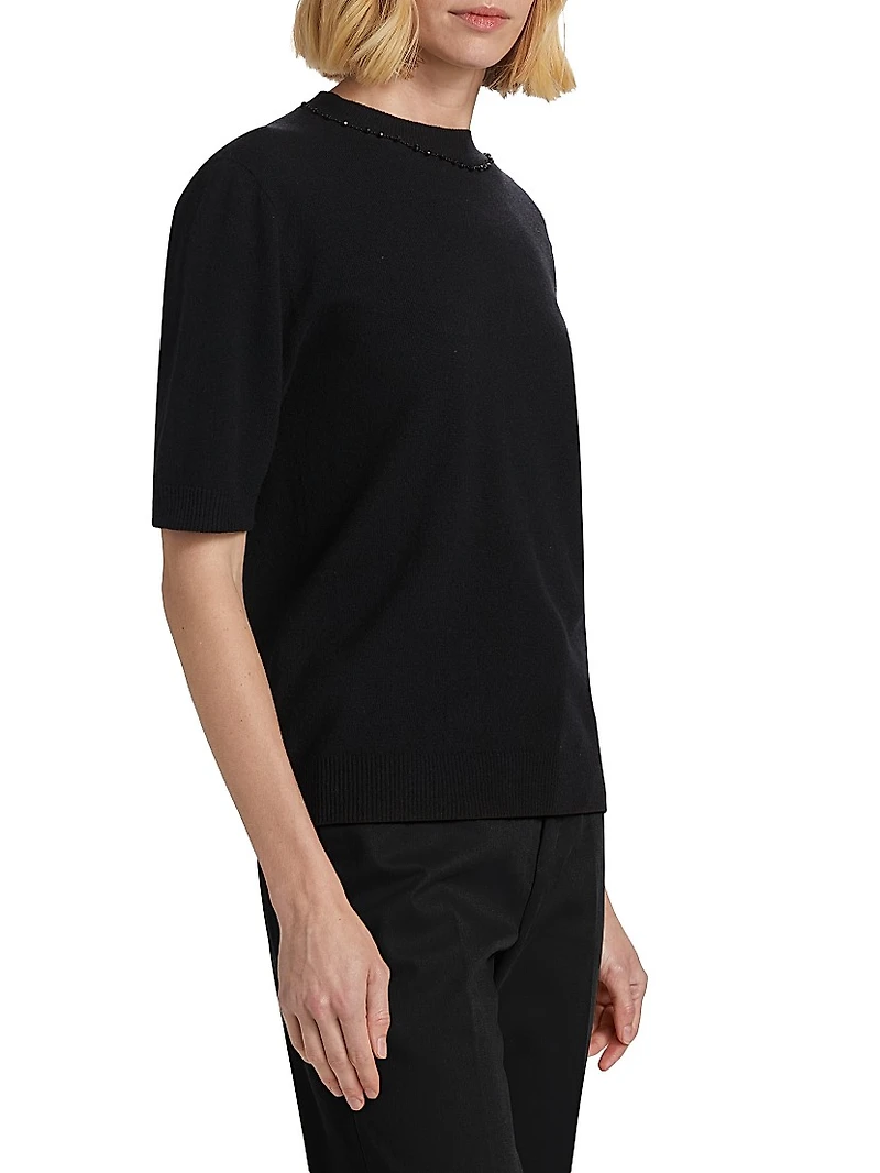 Wool-Blend Short-Sleeve Sweater