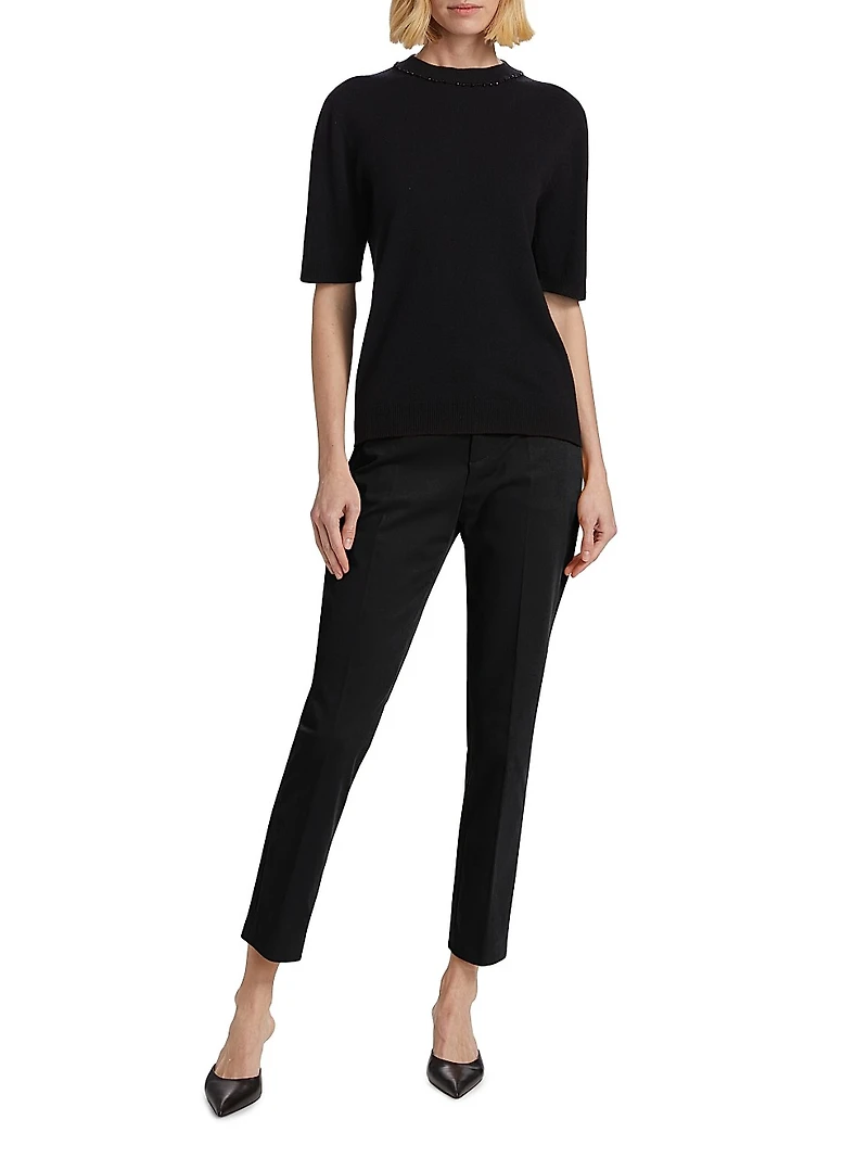 Wool-Blend Short-Sleeve Sweater