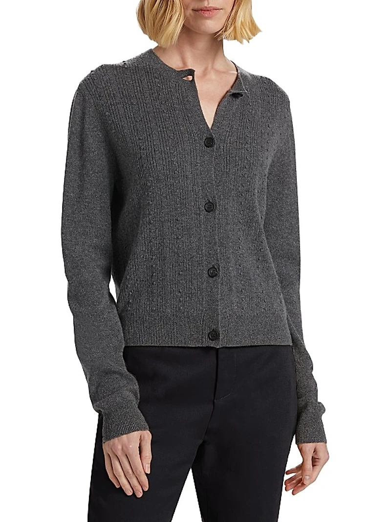 Wool-Blend Bubble Stitch Slim-Fit Cardigan
