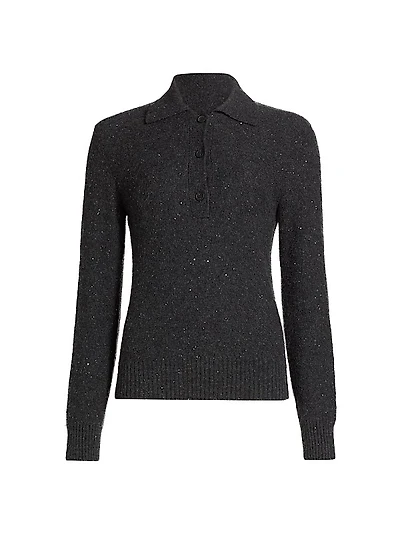Sequin-Embellished Wool-Blend Polo Sweater
