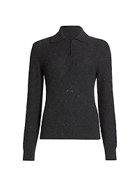 Sequin-Embellished Wool-Blend Polo Sweater