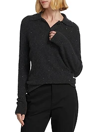 Sequin-Embellished Wool-Blend Polo Sweater