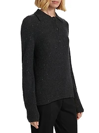 Sequin-Embellished Wool-Blend Polo Sweater