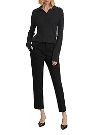 Sequin-Embellished Wool-Blend Polo Sweater