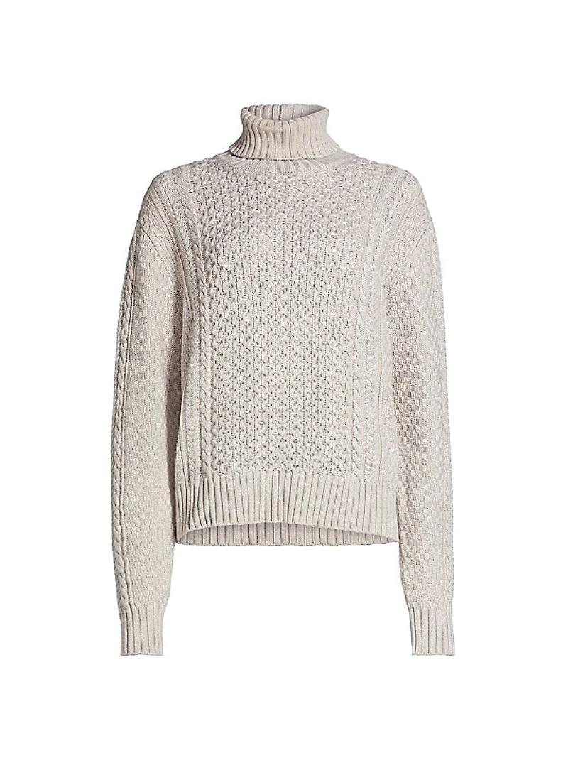 Wool-Blend Fisherman Turtleneck Sweater