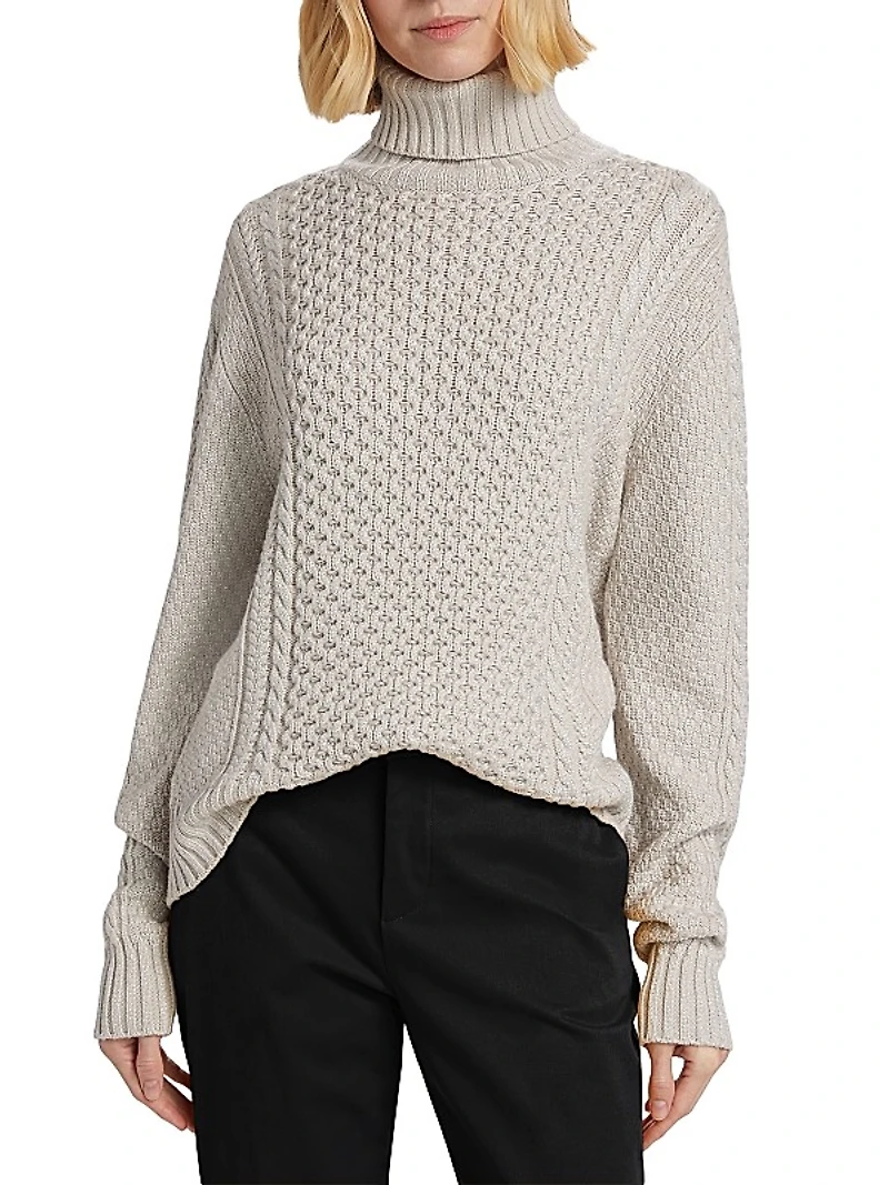 Wool-Blend Fisherman Turtleneck Sweater