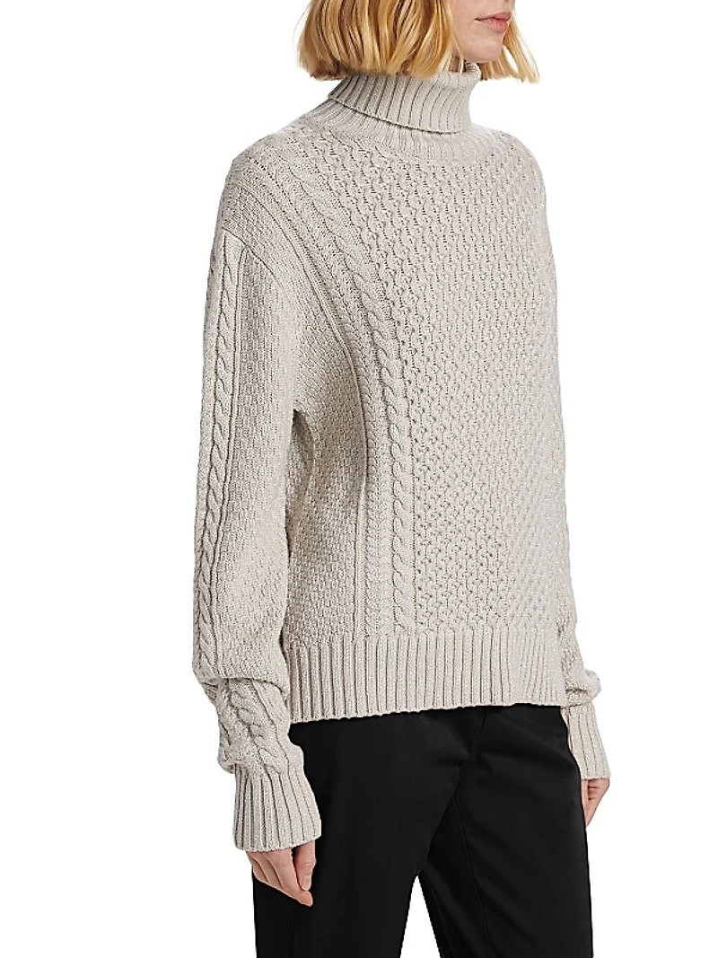 Wool-Blend Fisherman Turtleneck Sweater