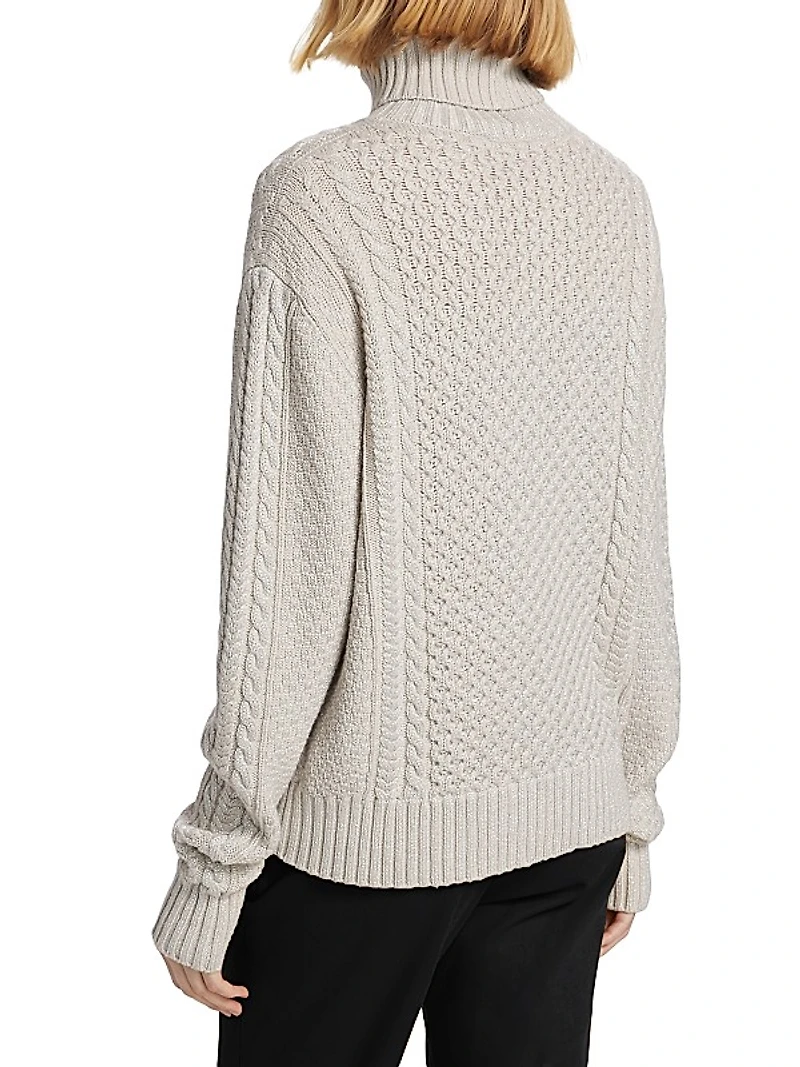 Wool-Blend Fisherman Turtleneck Sweater