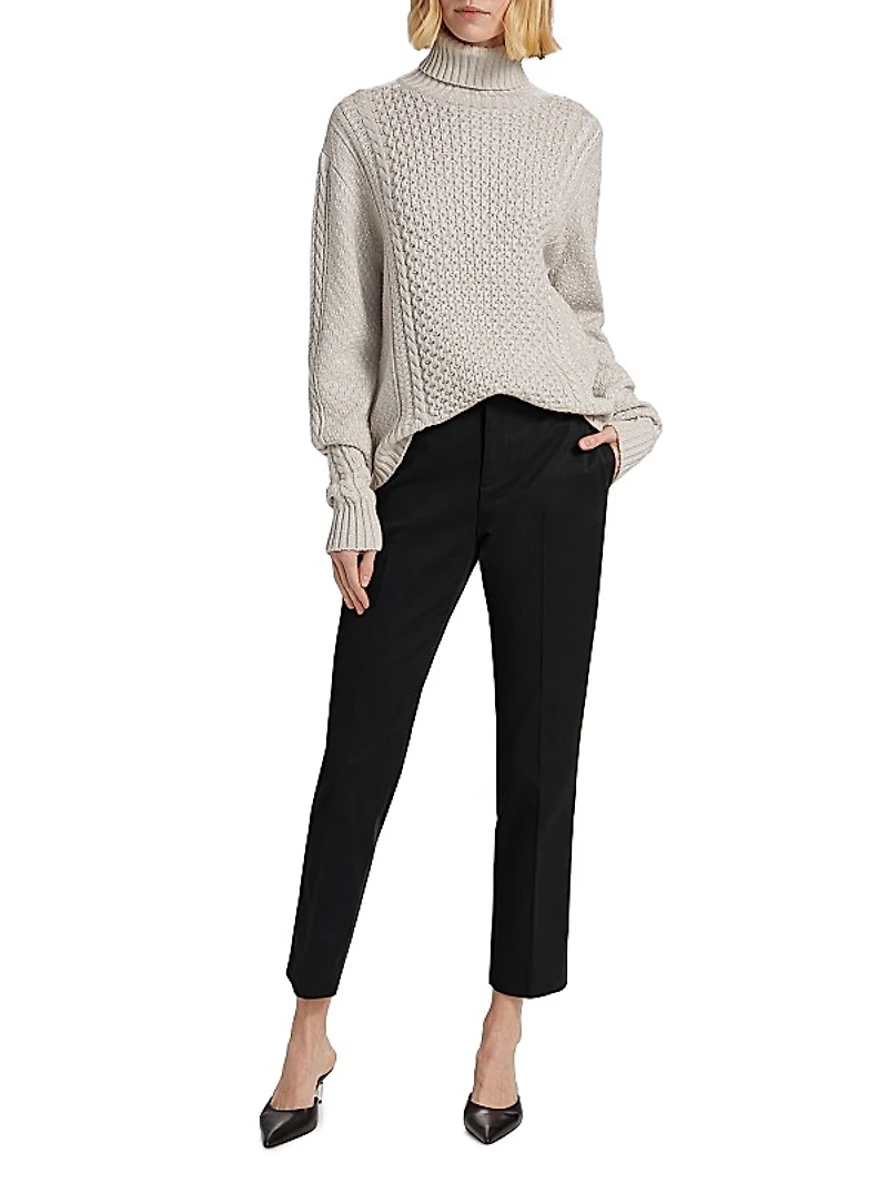 Wool-Blend Fisherman Turtleneck Sweater