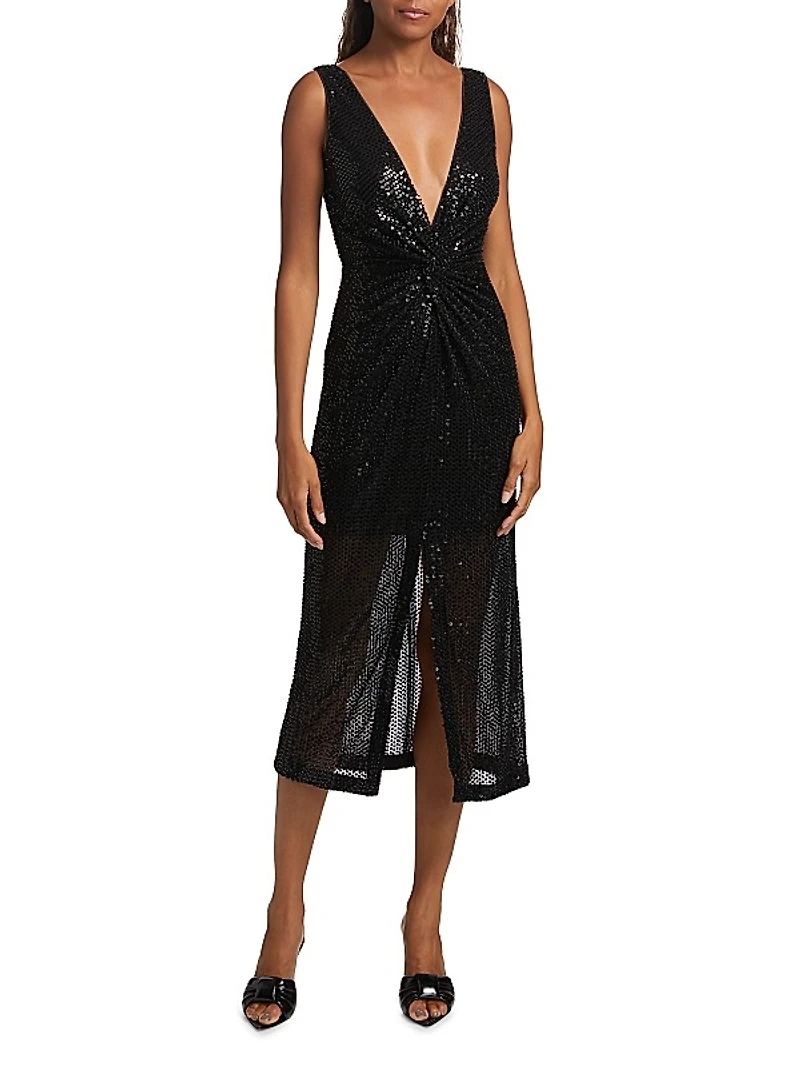 Eli Sequined Sleeveless Midi-Dress