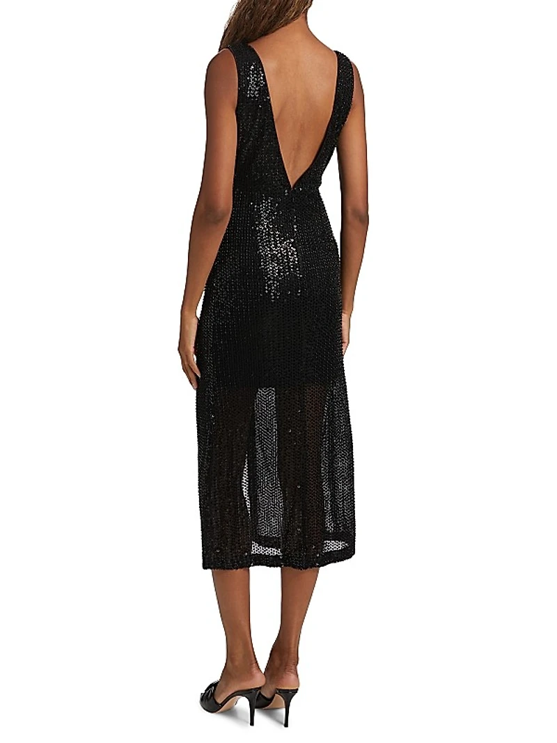 Eli Sequined Sleeveless Midi-Dress
