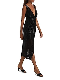 Eli Sequined Sleeveless Midi-Dress