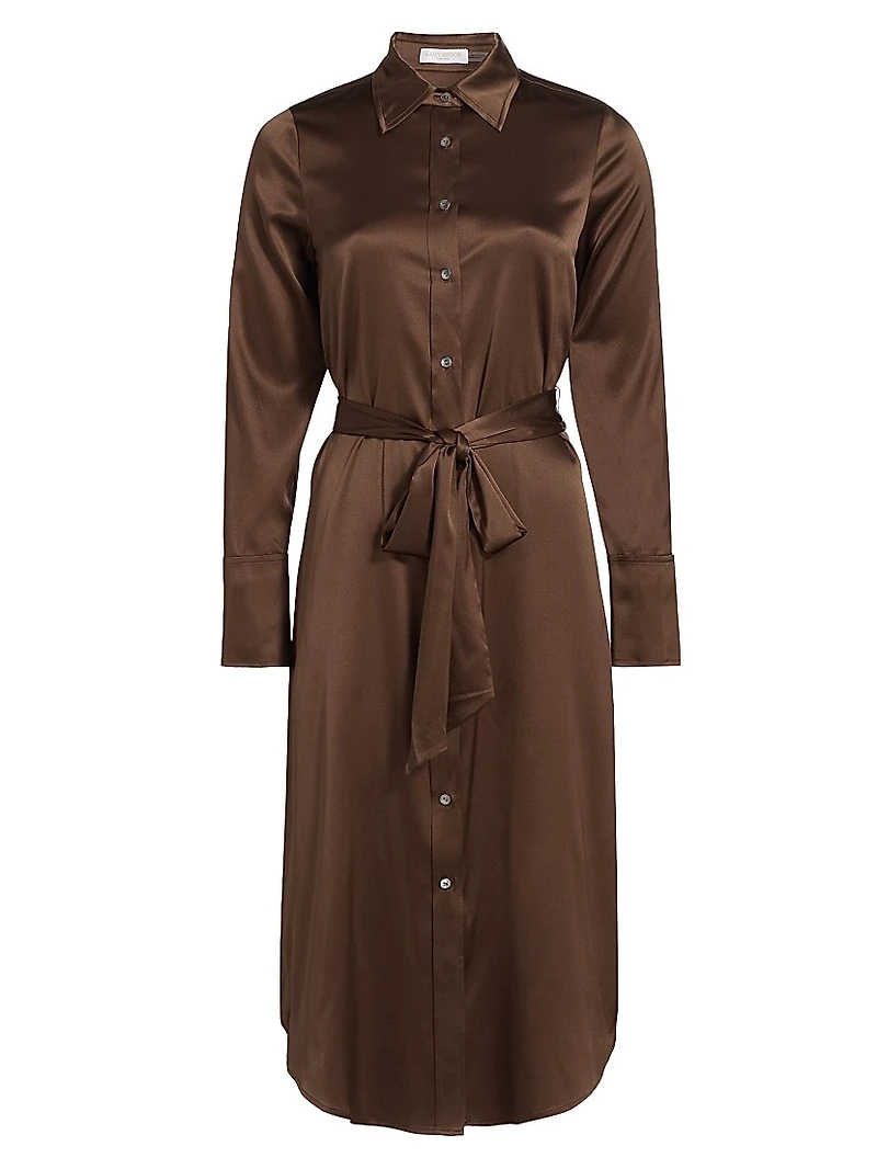 Victoria Stretch Silk Tie-Waist Shirtdress
