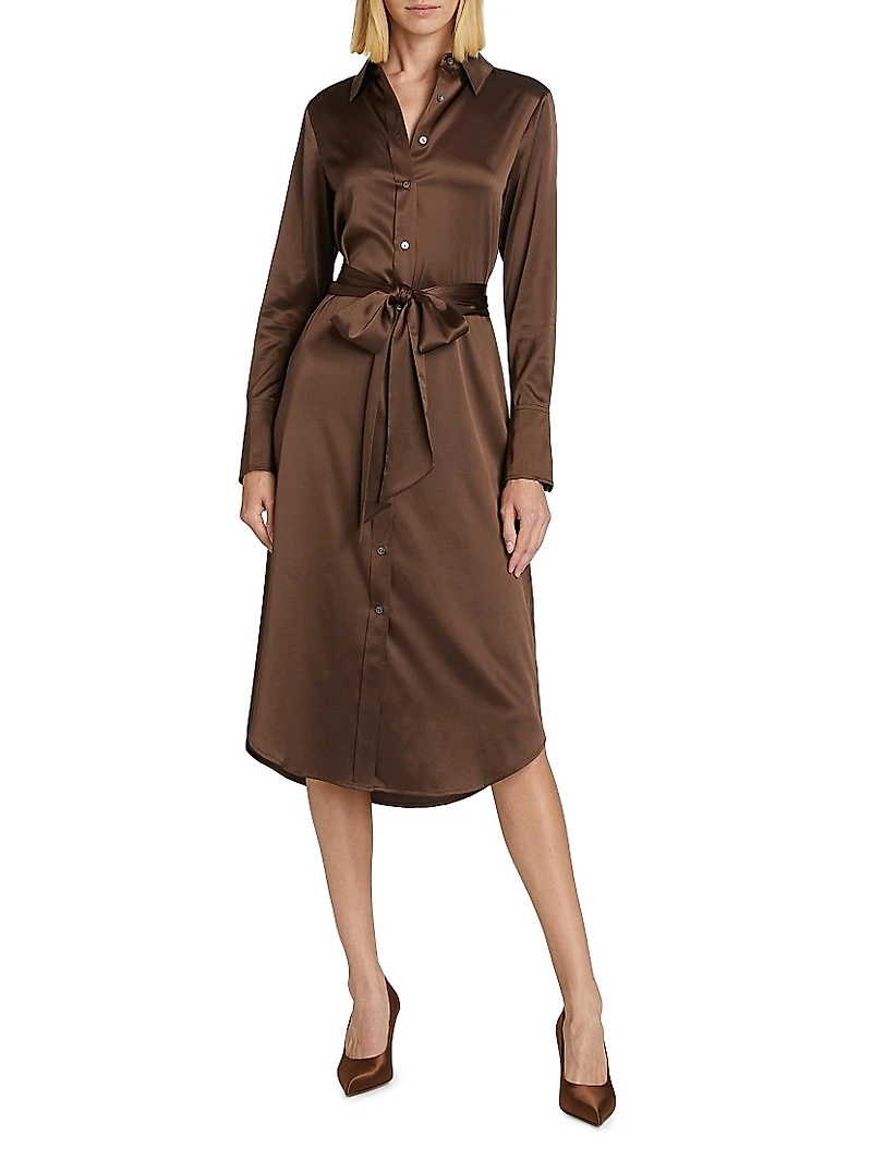 Victoria Stretch Silk Tie-Waist Shirtdress