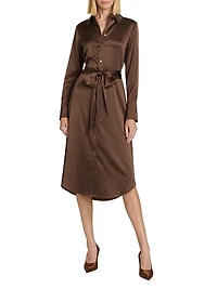 Victoria Stretch Silk Tie-Waist Shirtdress