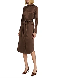 Victoria Stretch Silk Tie-Waist Shirtdress
