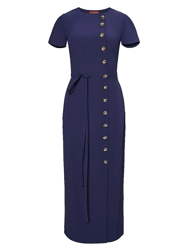 Rosa Side-Button Belted Maxi Dress