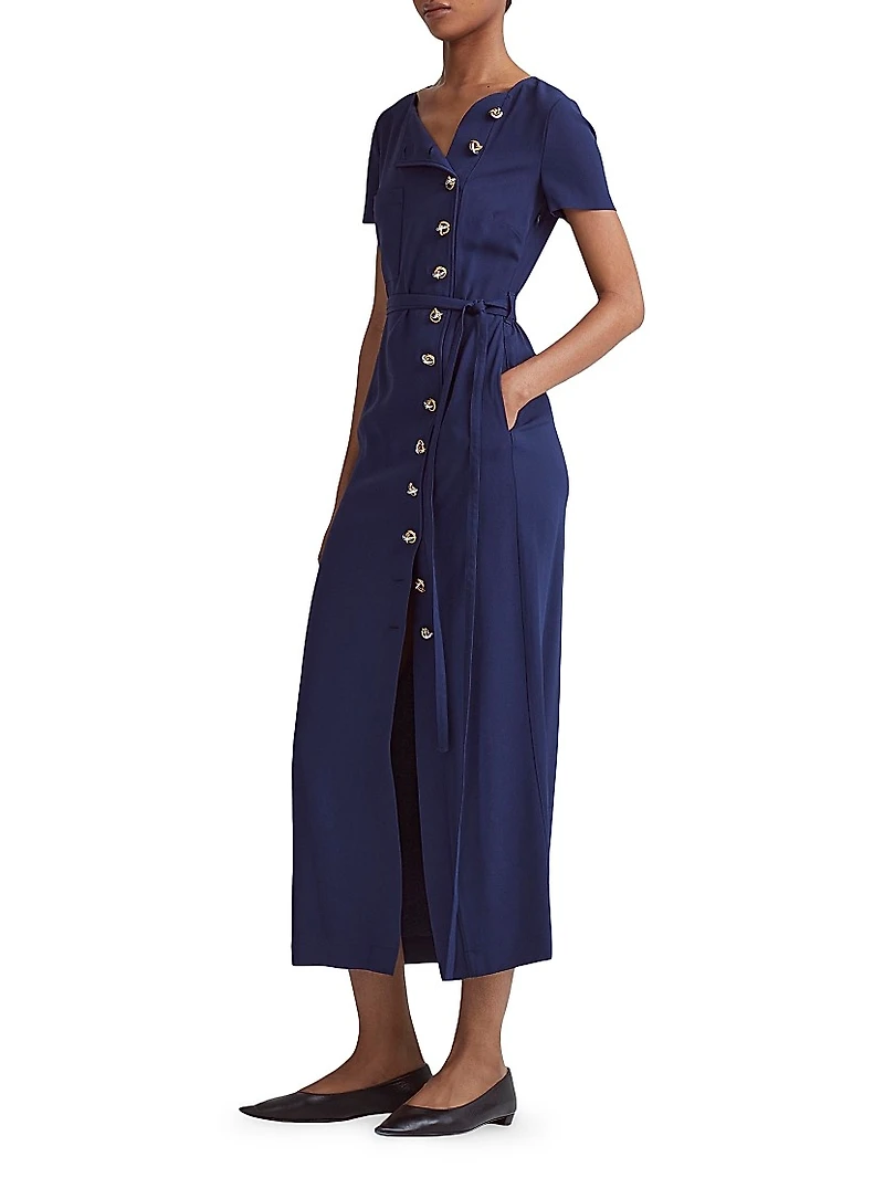 Rosa Side-Button Belted Maxi Dress