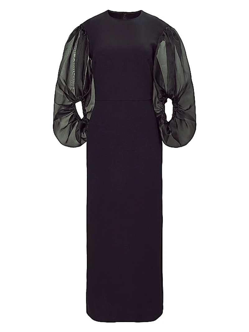 Danielle Tulle Balloon-Sleeve Maxi Dress