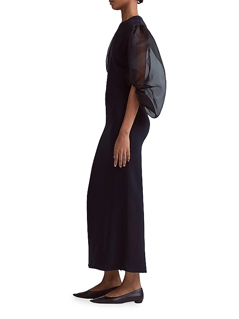 Danielle Tulle Balloon-Sleeve Maxi Dress