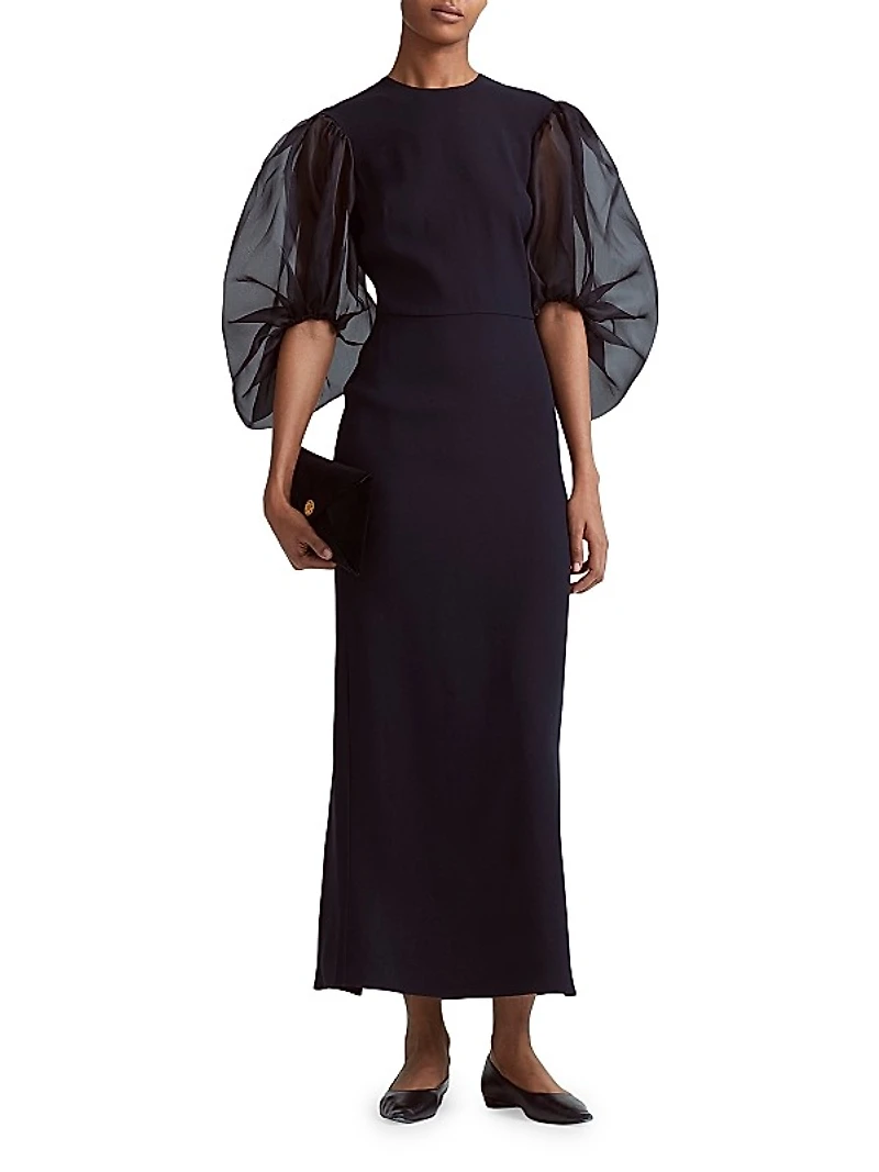 Danielle Tulle Balloon-Sleeve Maxi Dress