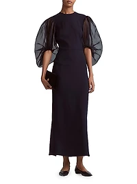 Danielle Tulle Balloon-Sleeve Maxi Dress