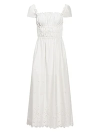 Lily Cotton Eyelet Shirred Midi-Dress