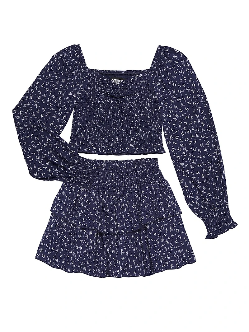 Girl's Floral Smocked Top