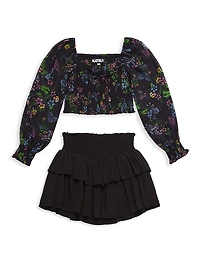 Girl's Chloe Floral Smocked Crop Top