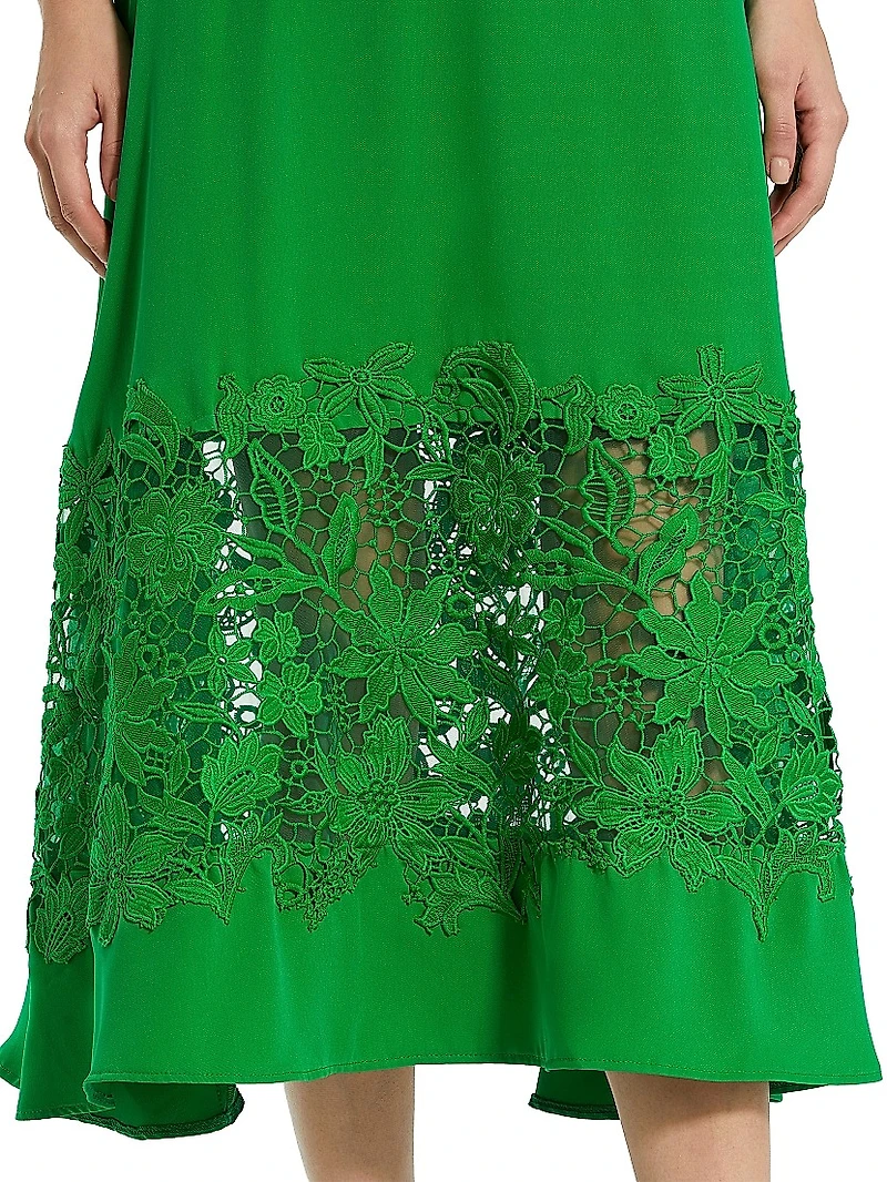 Crepe Lace Belted Midi-Dress