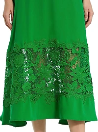 Crepe Lace Belted Midi-Dress