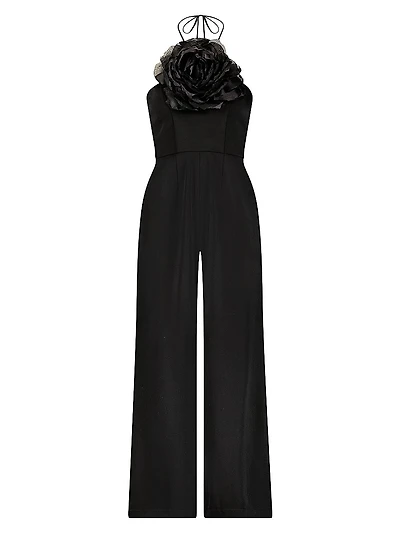 Floral-Appliquéd Crepe Wide-Leg Jumpsuit
