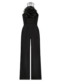 Floral-Appliquéd Crepe Wide-Leg Jumpsuit