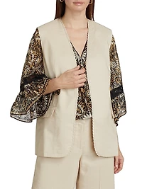 Clairo Linen-Blend Embroidered Vest