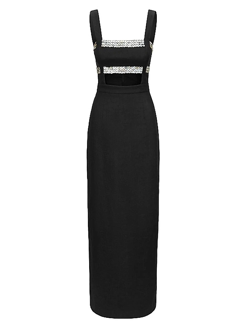 Mickey Linen Embellished Maxi Dress