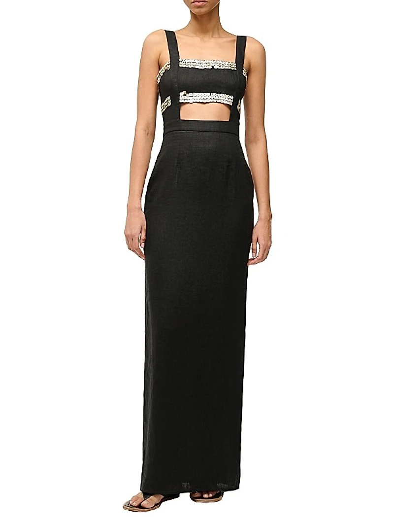 Mickey Linen Embellished Maxi Dress