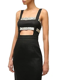 Mickey Linen Embellished Maxi Dress