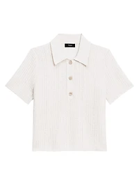 Striped Linen-Blend Crop Polo Shirt