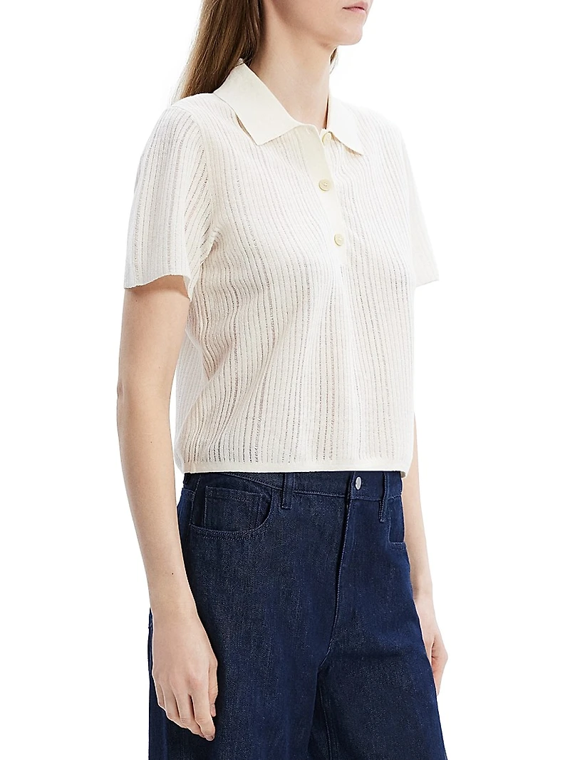 Striped Linen-Blend Crop Polo Shirt