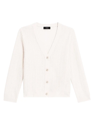 Stripe Linen Jacquard Cropped Cardigan