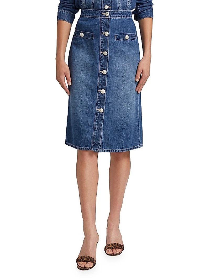 Landry Button-Front Midi-Skirt