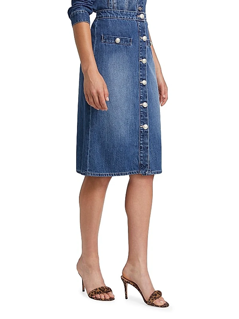 Landry Button-Front Midi-Skirt