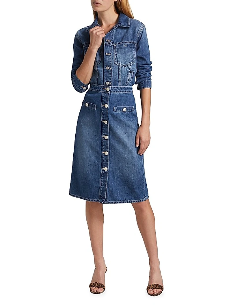 Landry Button-Front Midi-Skirt