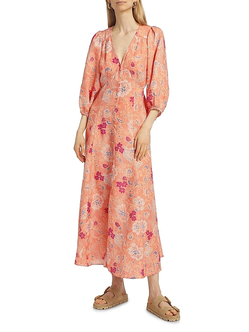 Rosa Floral Linen Maxi Dress