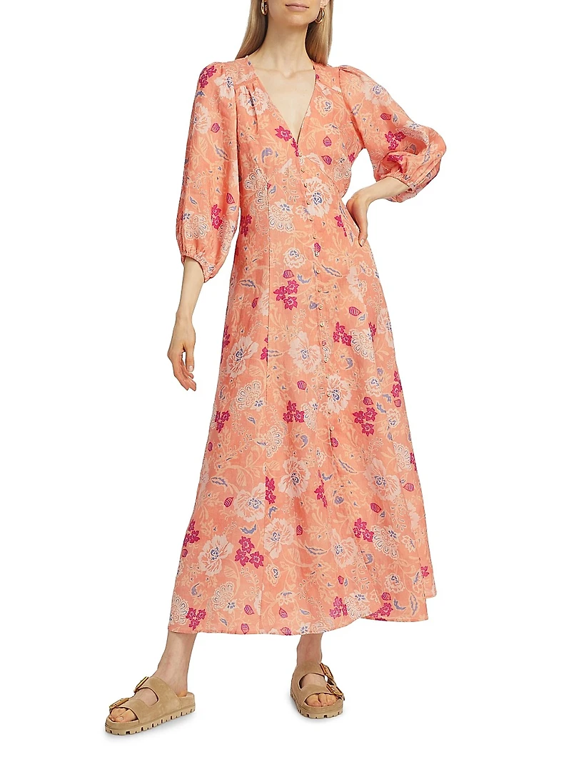 Rosa Floral Linen Maxi Dress